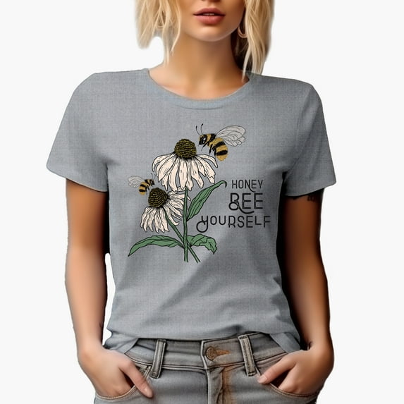 Honey Bee Yourself with Bees & Daisies Art Merch Gift, Heather Grey T-Shirt, XL