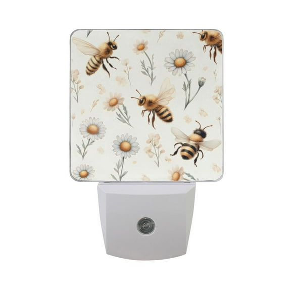 Honey Bee and Daisy Flower Night Light 2 Pack LED Nightlight Plug into Wall Dusk to Dawn Sensor Soft White
