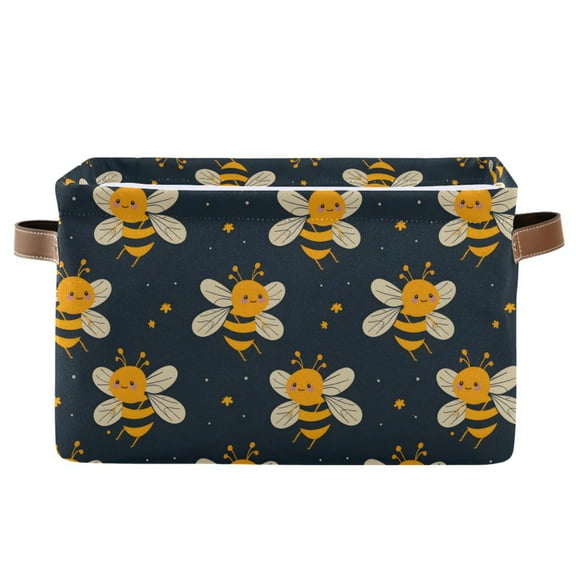 Honey Bee and Star Storage Bins with Handle Fabric Organizer Basket Foldable Box 1 Pack 14.2x10.2x8.3