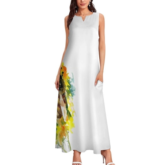 Honey Bee and YellowFlower Long Dress evening dress ladies dress women summer Summer dresses for women