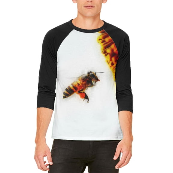 Honey Bee in Flight Mens Raglan T Shirt White-Black SM