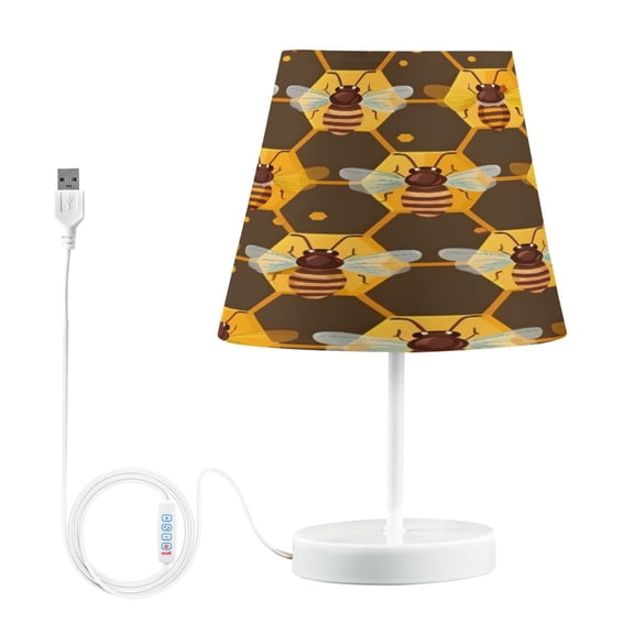 Honey Bee in Honeycomb Desk Lamp LED Table Nightstand Lamps with 3 Color Temperatures for Home Bedroom Living Room Decor 8x12