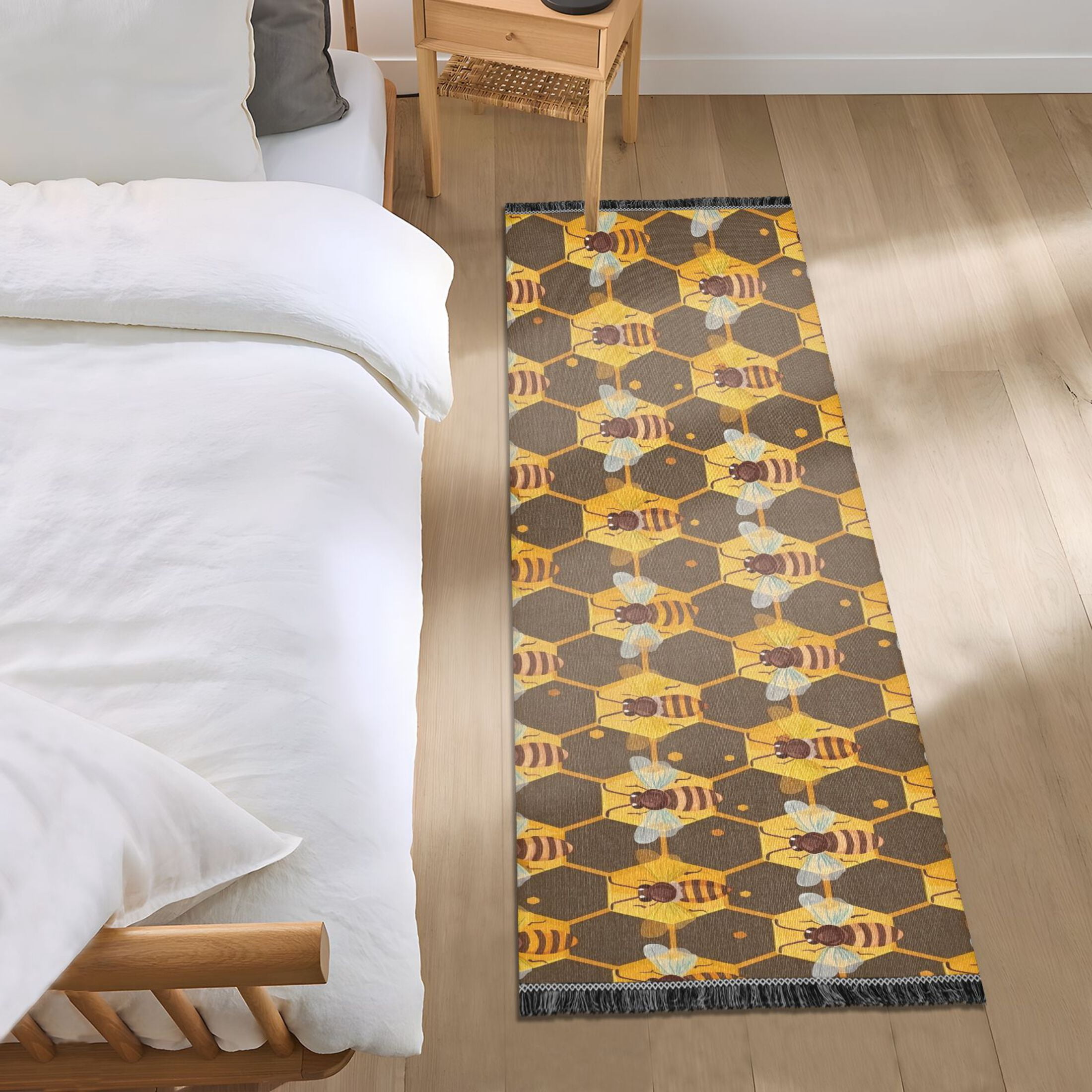 Bee Rug Runner Honey Bee in Honeycomb Runner Area Rug 2x6 Soft Non-Slip Washable ...