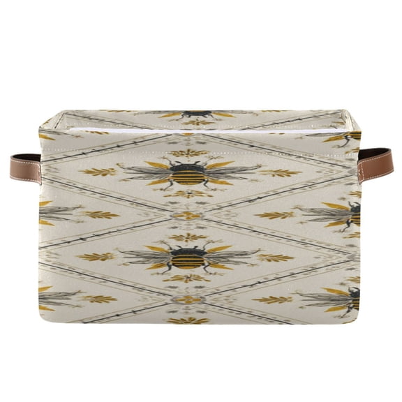 Honey Bee in Squares Repeating Pattern Square Storage Bins with Handles Collapsible Containing Box 1 Pack