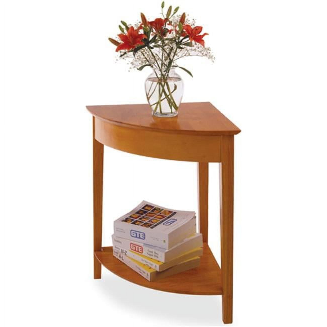 Transitional Honey-Toned Triangular Wood Corner Table