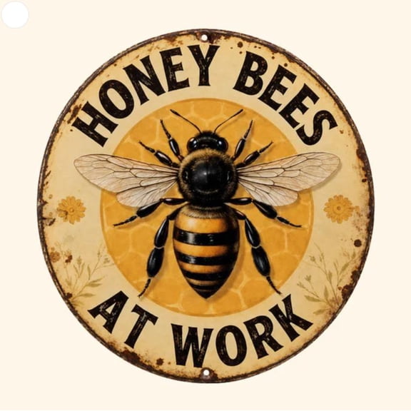 Honey Bees At Work Tin Sign - Decorative Metal Plaque for Beekeepers - Vintage Wall Hanging for Home, Garden & Workshop (12in)