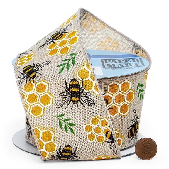 Honey Bees Faux Linen Wired Ribbon – 2-1/2" x 10 Yards, Yellow