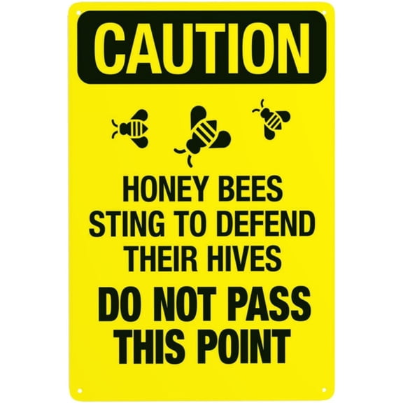 Honey Bees Security Warning Metal Tin Sign, Do Not Pass This Point, Safety Notice for Home Office Business, 8 x 12 Inch