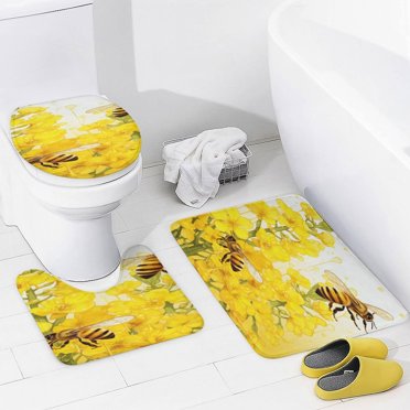 Basketball Texture Bathroom Rug Set - 3 Piece Non-Slip Bath Mat With Toilet Cover