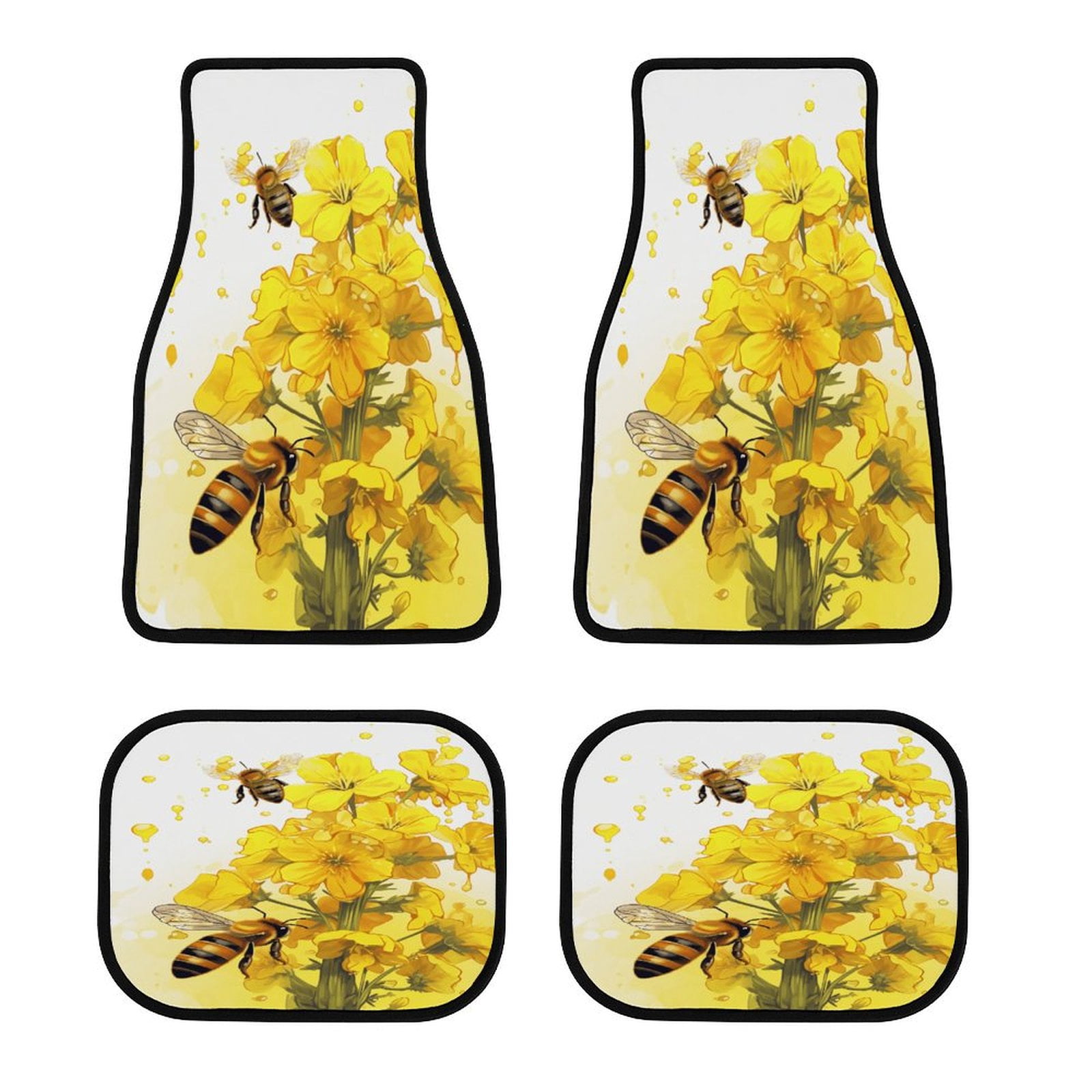 4-Piece Car Floor Mats – Wolf & Sunflower Print, All-Season Rubber, Universal Fit For Cars & SUVs - View #2
