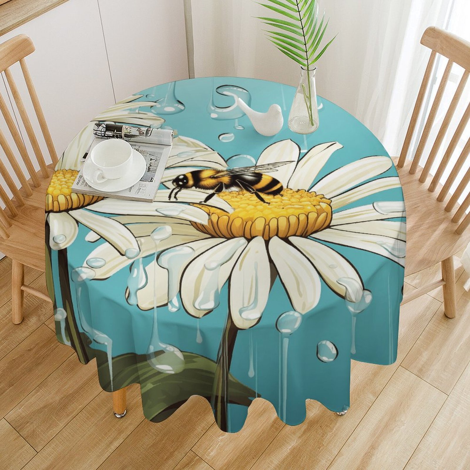 Nectar Table Honey Bees That Collect Nectar Polyester Round Waterproof Cover Table ...