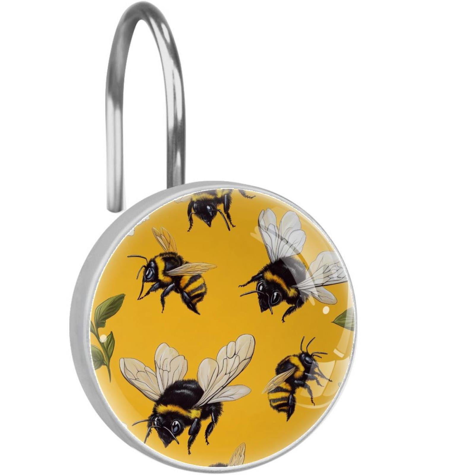 Honey Bees White Daisy Shower Curtain Hooks Round Crystal Glass, Set of 12 Shower Curtain Rings - Shower Hooks for Curtain Shower Rings