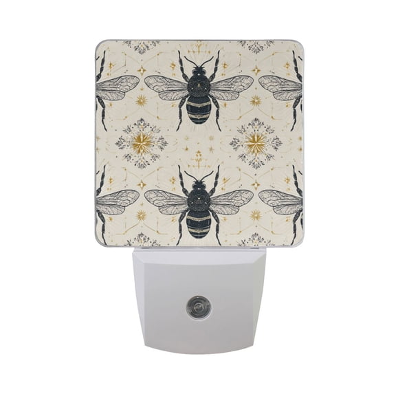 Honey Bees with Elegant Prints LED Night Light Sensor Lamp Plug-in Adjustable Brightness 2 Pack