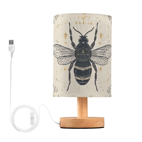 Honey Bees with Elegant Prints Table Lamp with USB Port LED Warm Light Lamp Night Light Home Decor