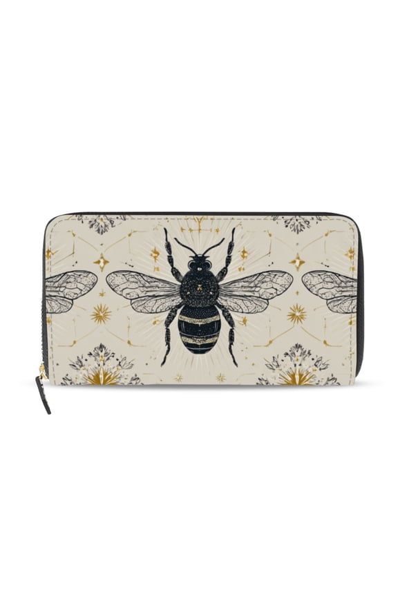 Honey Bees with Elegant Prints Women's Long Zipper Wallet Bifold Clutch Purse PU Leather Card Cases