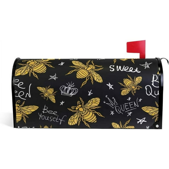 Honey Bees with Queen Crown Magnetic Mailbox Cover MailWraps Garden Yard Home Decor for Outdoor Oversized-25.5" x20.8"