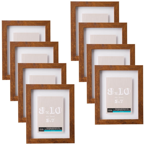 Honey Belmont Float Frames by Studio Decor  Floats Photos up to 8" x 10" - Rustic Honey Brown MDF Frame with Shatter-Resistant Styrene - Horizontal or Vertical Display - 8 Pack