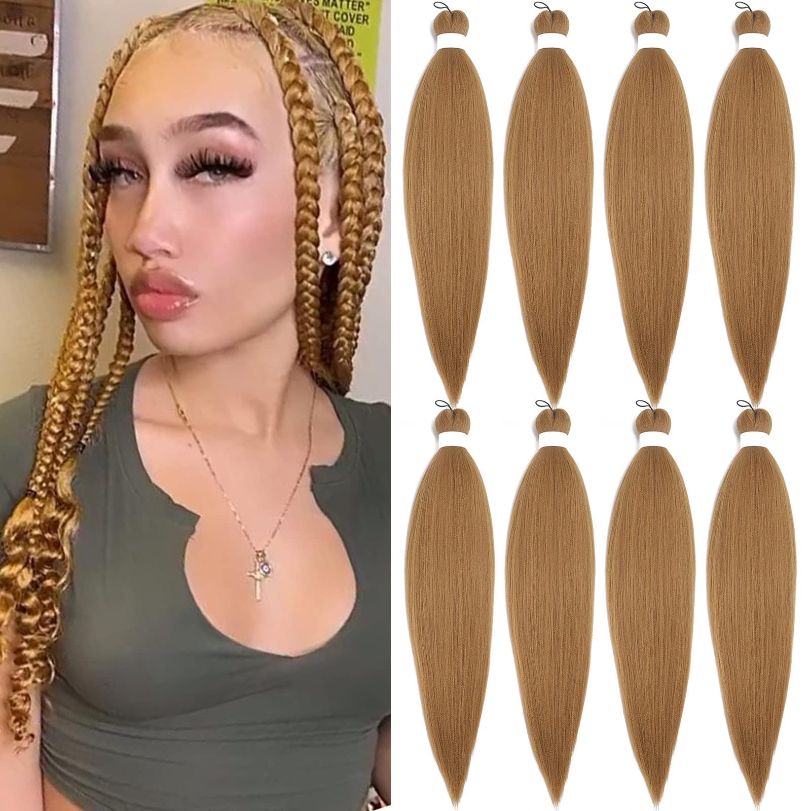 Honey Blonde 27 Braiding Hair Pre Stretched Color Hair for Braiding  Prestretched Braiding Hair 26 inch 8 Packs Itch Free Synthetic Long Crochet  Twist Box Braids Yaki Texture Braiding Hair Extensions - Walmart.com