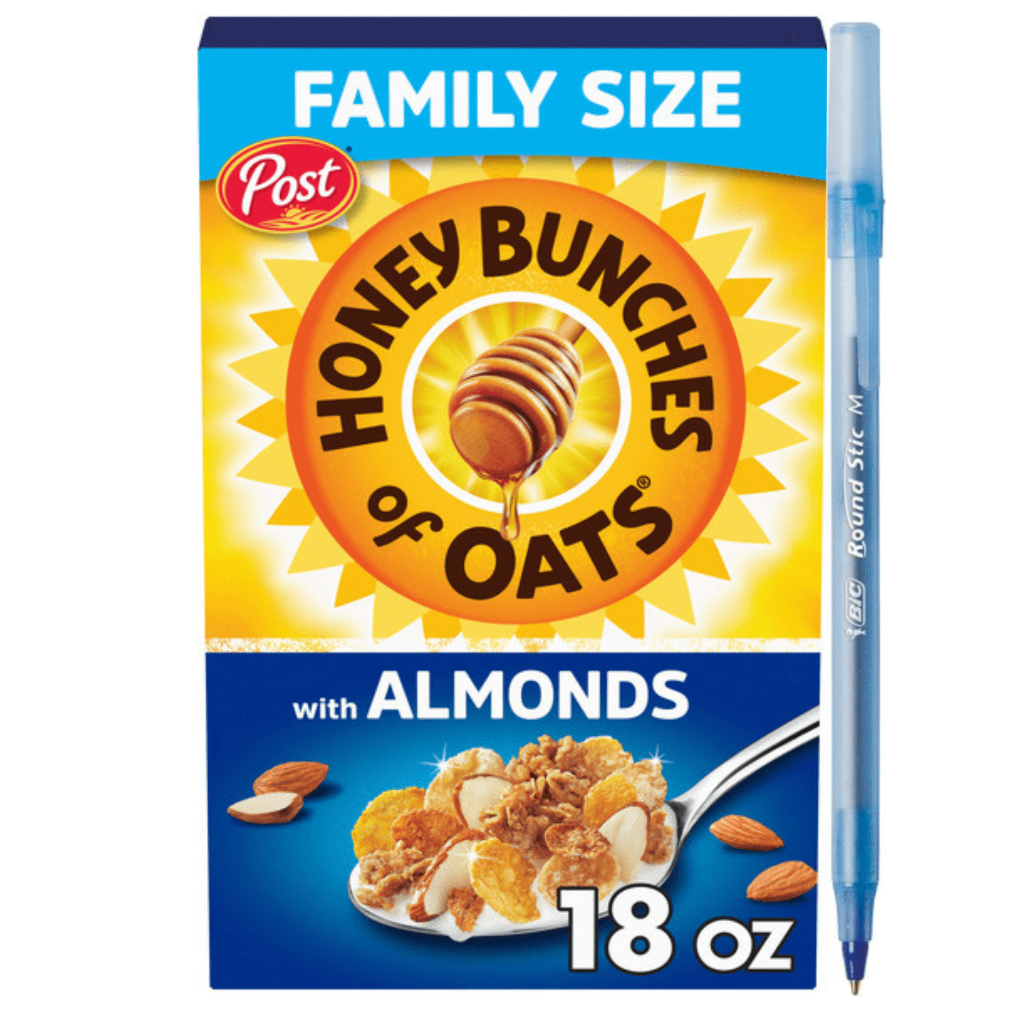 Honey Bunches of Oats Breakfast Cereal with Almonds, Heart Healthy, Family Size 18 oz