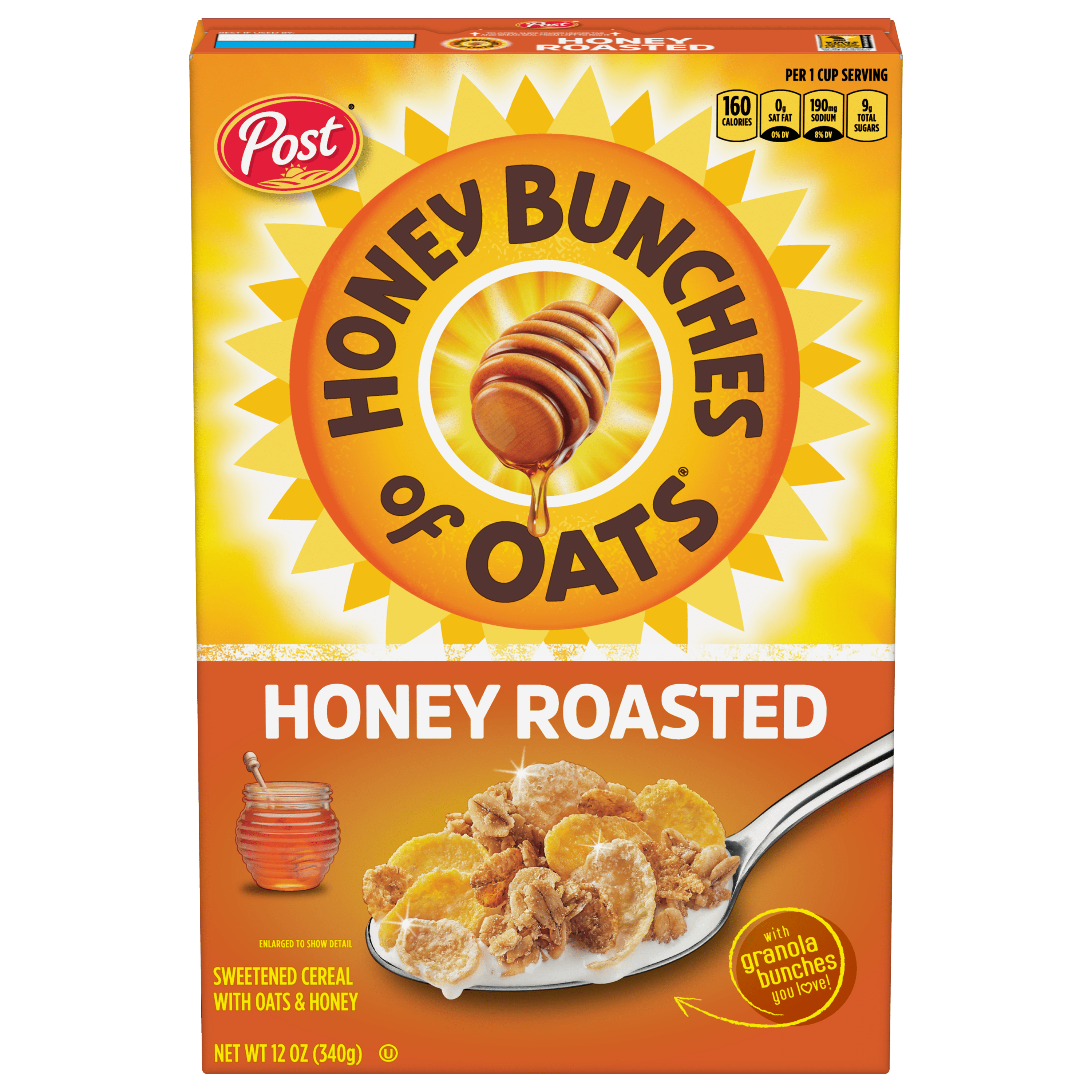 Honey Bunches of Oats Honey Roasted, Heart Healthy, Low Fat, made with Whole Grain Cereal, 12 Ounce (Pack of 12)