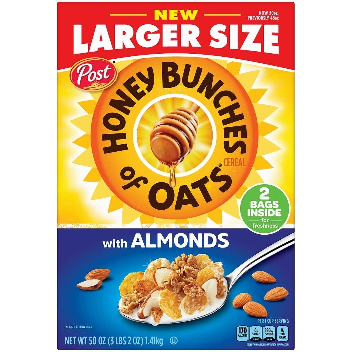 Post Honey Bunches of Oats with Almonds Breakfast Cereal, 50 OZ Box