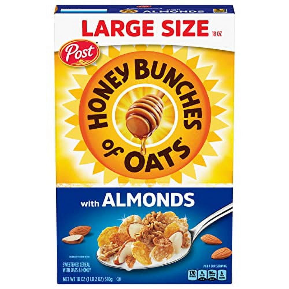 Honey Bunches of Oats with Almonds Breakfast Cereal, Honey Cereal with Granola Clusters and Sliced Almonds, Family Size, 18 OZ Box