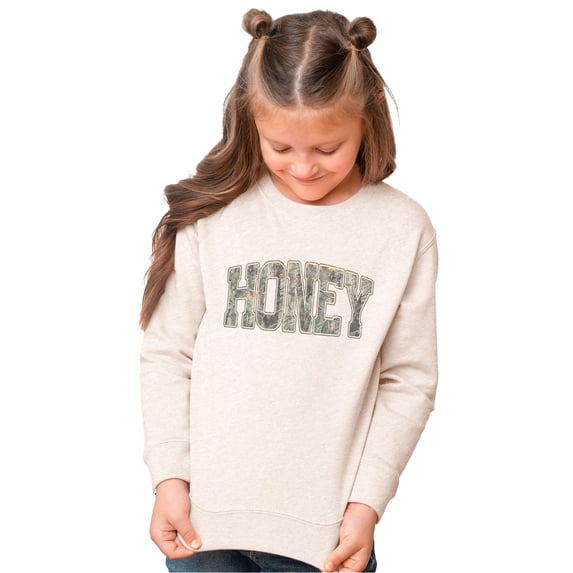 Honey Camo Sweatshirt for Women & Girls - Trendy Camouflage Graphic Crewneck Pullover Natural Heather Sweatshirt 4T