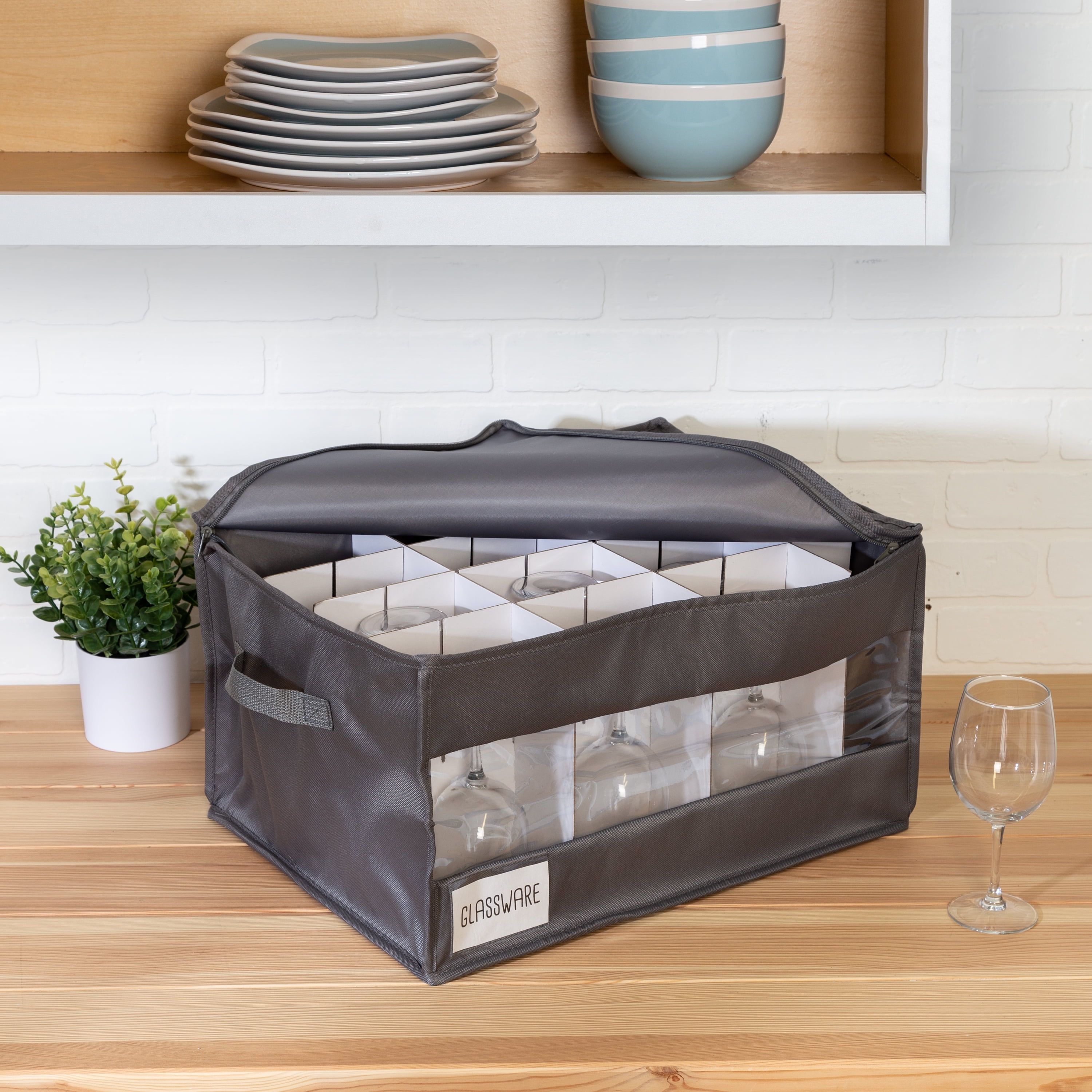 HoneyCanDo Stemware Storage Box, Gray