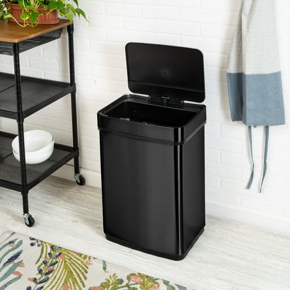Honey Can Do 13.2 Gallon Trash Can, Touchless Kitchen Trash Can, Black Stainless Steel