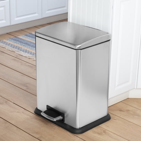 Honey-Can-Do 15.3 Gallon Indoor Rectangular Kitchen Step Trash Can, Stainless Steel