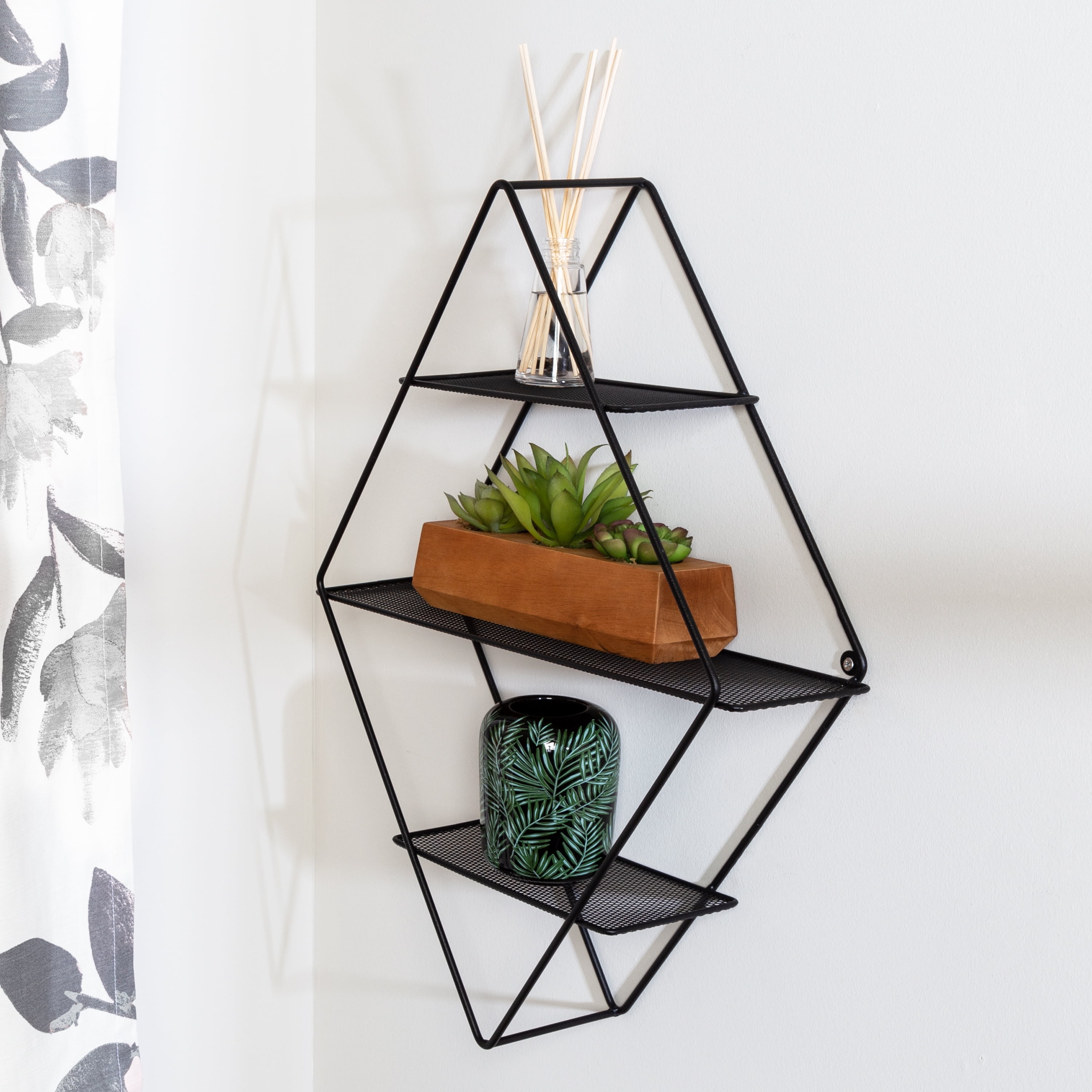 Honey Can Do Three-Tier Black Industrial Wall Shelf