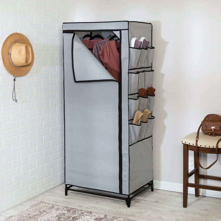 Honey Can Do 27.17 W Steel and Non Woven Portable Closet with Cover and 12 Side Pockets Gray Black Walmart