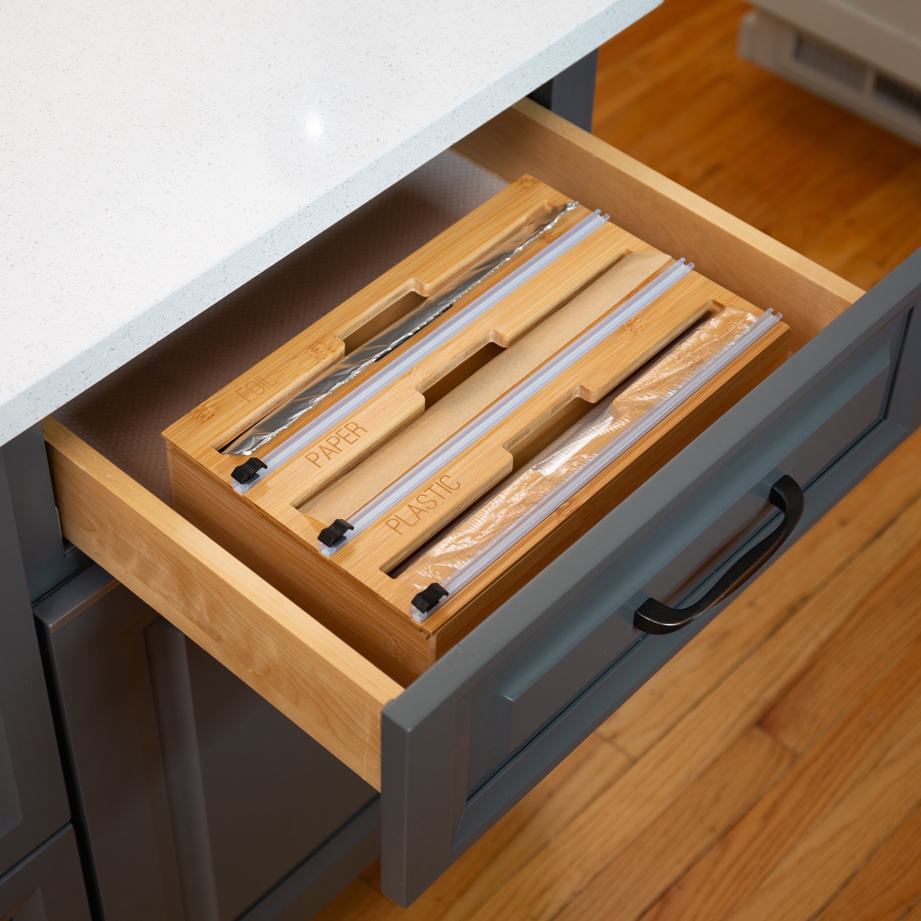 HoneyCanDo 3In1 Bamboo Food Wrap Organizer with Safety Cutter