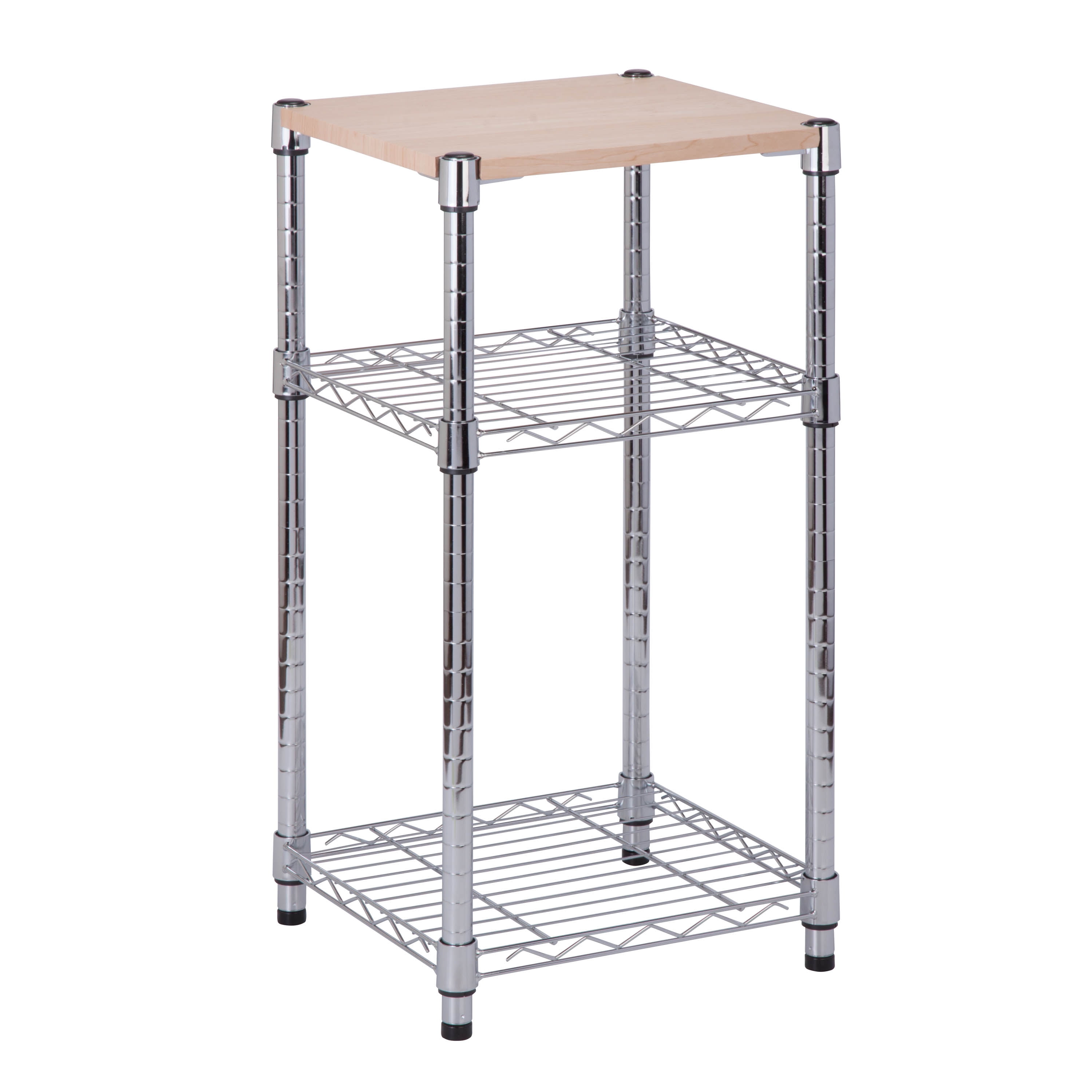 Contemporary Chrome & Wood 3-Tier Adjustable Shelving Unit
