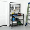 thumbnail image 1 of Honey-Can-Do 3-Shelf Steel Rolling Garage Workstation with Power and Storage Grid, Black, 1 of 6