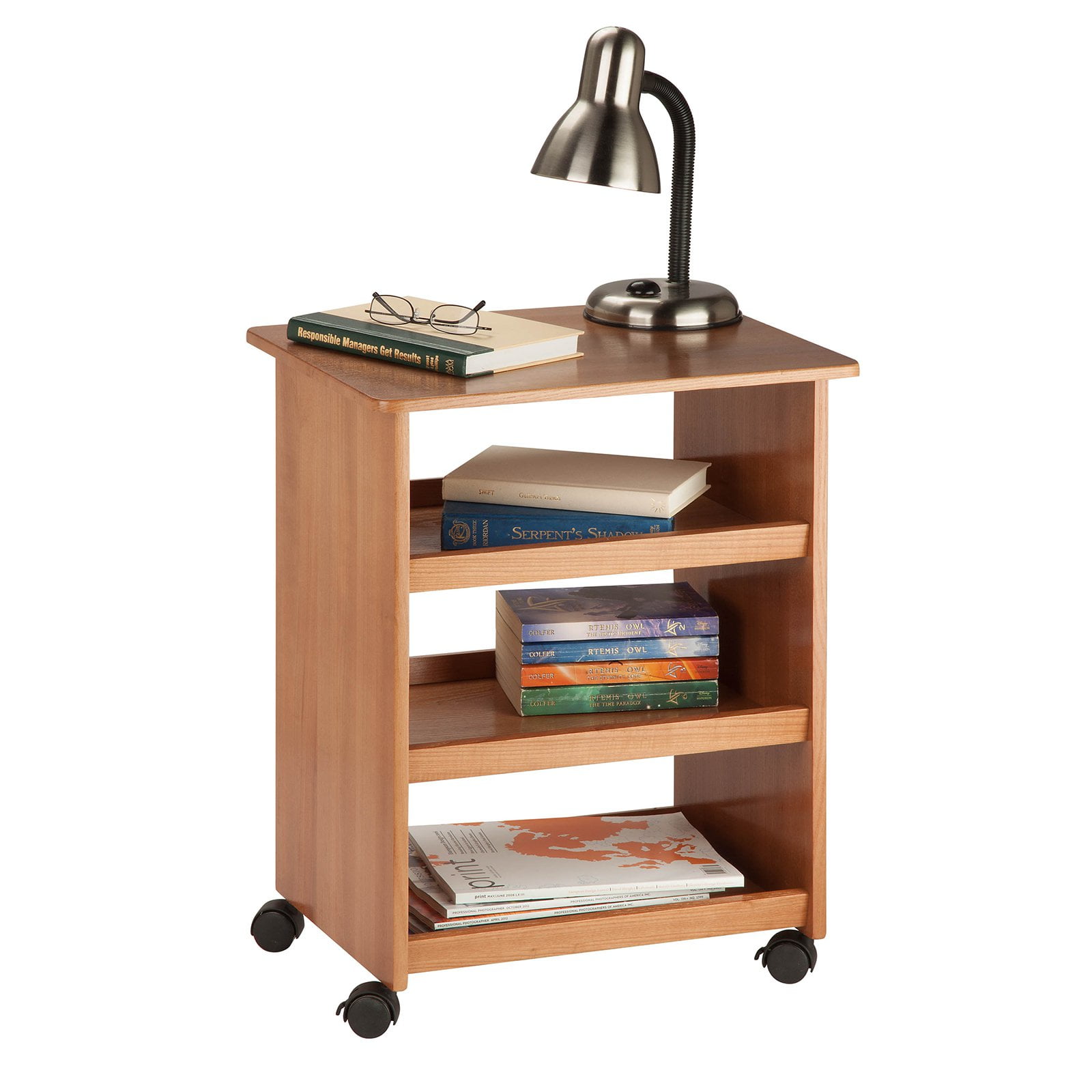 Honey Can Do 3Shelf Wood Multipurpose Rolling Cart, Brown