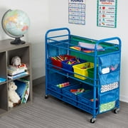 Honey-Can-Do 3 Tier All-Purpose Rolling Cart for Teachers with Side Pockets, Blue