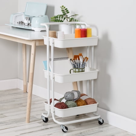 HONEY-CAN-DO 3-TIER ROLLING CRAFT CART WITH HANDLE, WHITE