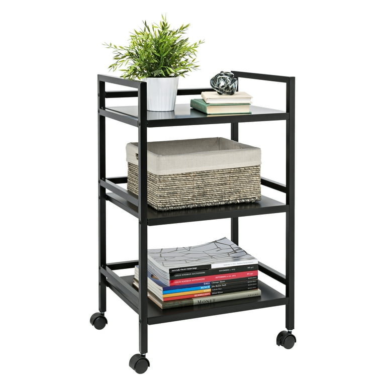 Honey Can Do Collapsible 3-Tier Metal Shelf on Wheels, Black