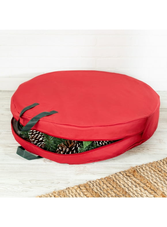 Honey-Can-Do 30" Polyester Wreath Storage Bag with Handles, Red