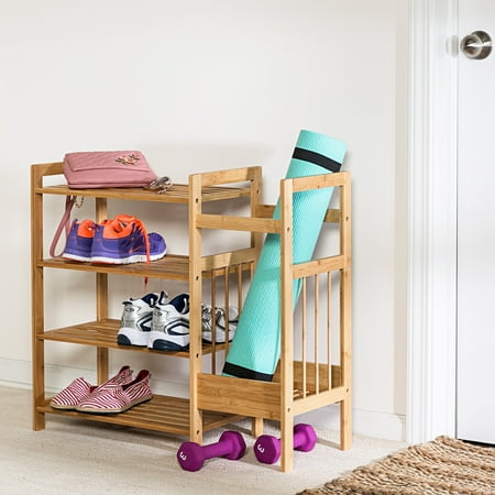 Honey-Can-Do 4-Tier Bamboo 8-Pair 28.66" Entryway Shoe and Accessory Organizer Rack, Natural
