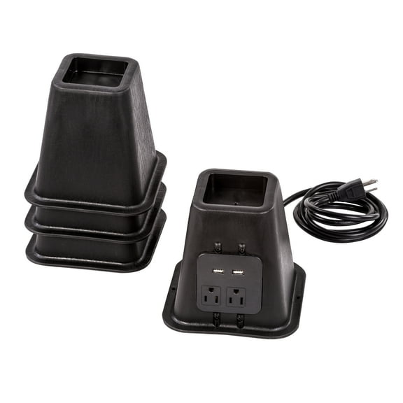 Honey-Can-Do 5.5" Black Plastic Bed or Furniture Risers with Power Outlets and USB Ports (Set of 4)