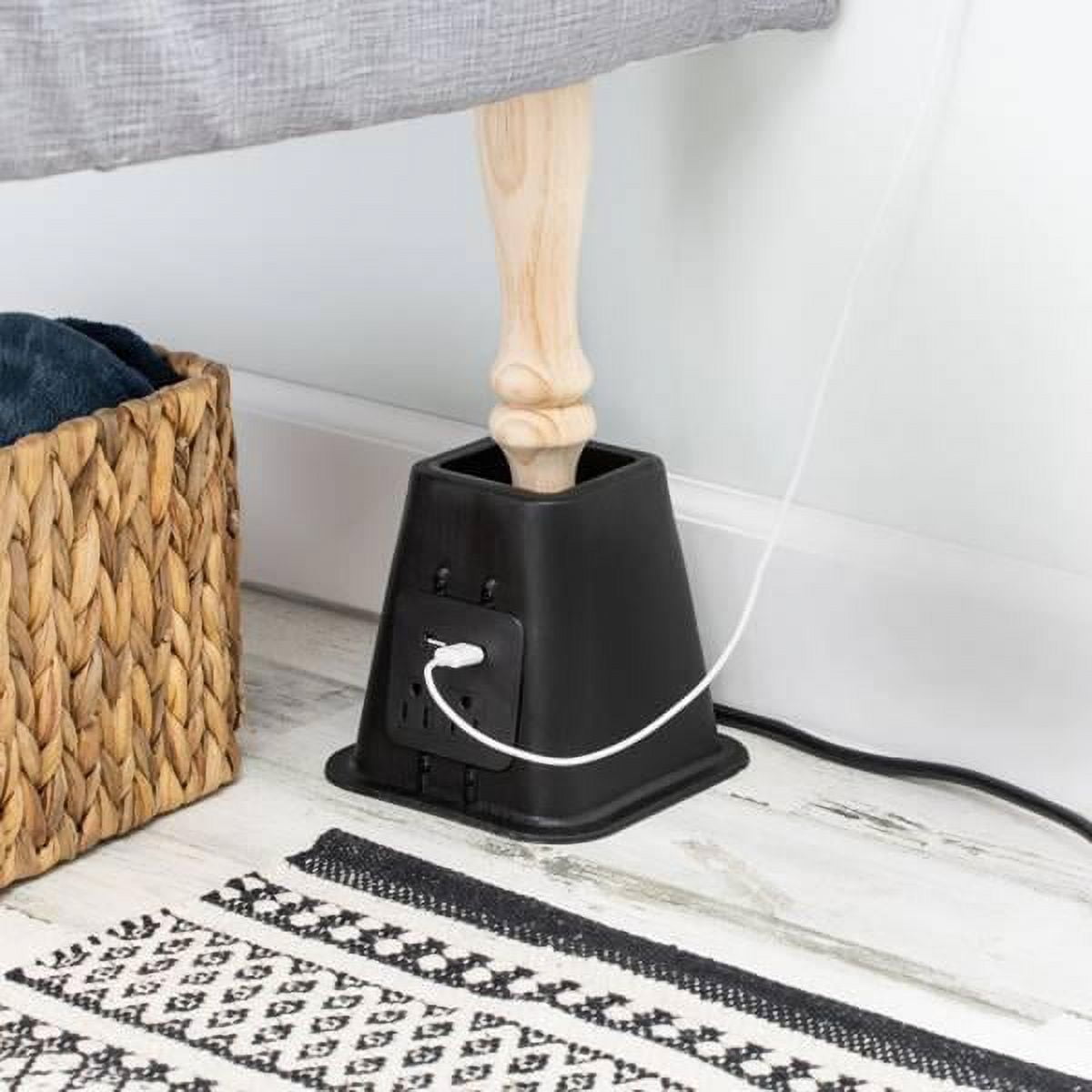 Black Plastic Bed Risers with Power Outlets and USB Ports