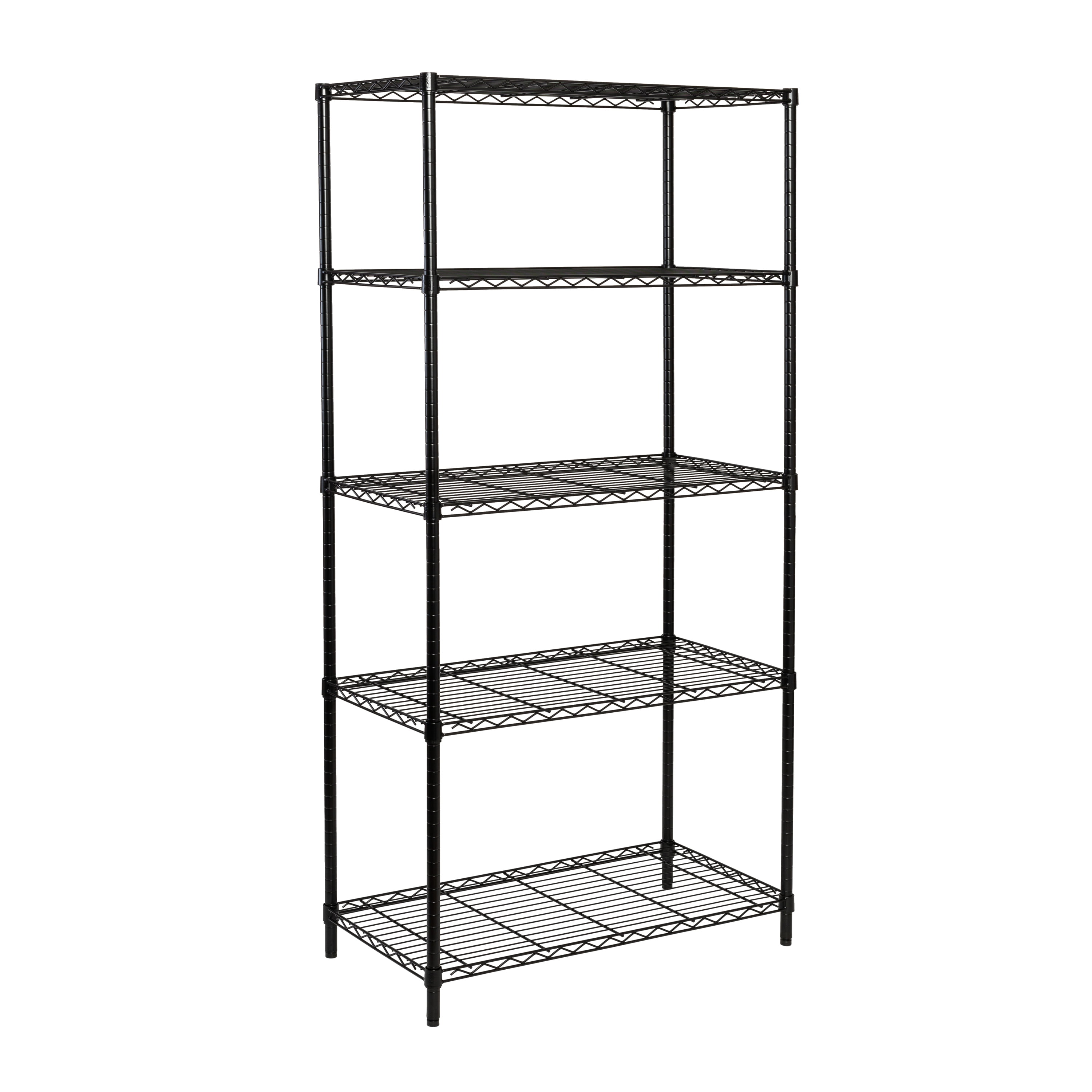 Black Adjustable Steel 5-Shelf Storage Unit, 37.5" Length