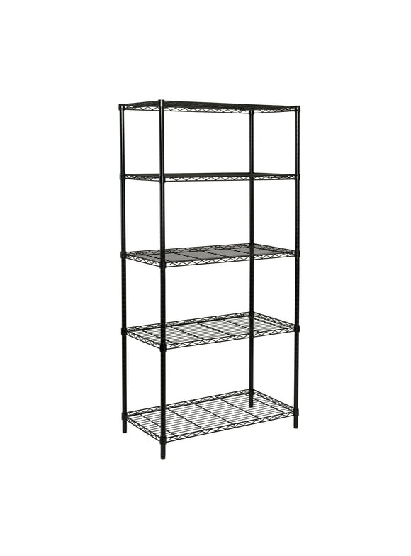 Honey-Can-Do 5-Shelf Steel Adjustable Storage Shelves, Black, Holds up to 350 lb per Shelf