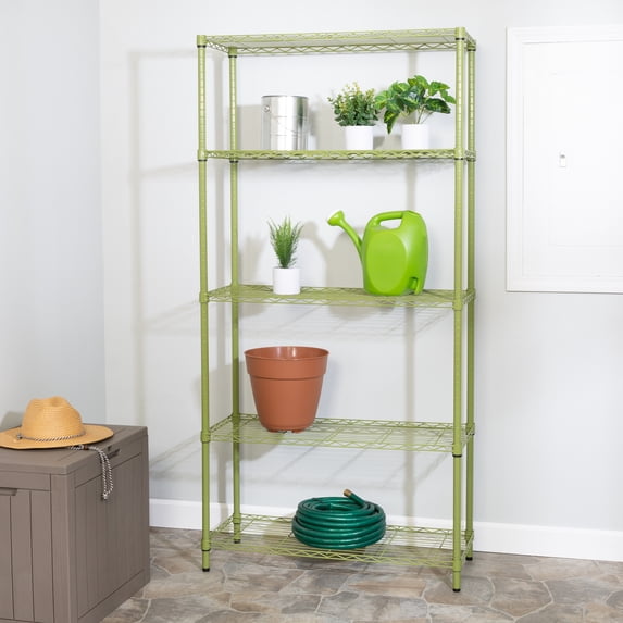 Honey-Can-Do 5-Shelf Steel Adjustable Storage Shelves, Olive, Holds up to 200 lb per Shelf