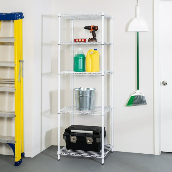 Honey-Can-Do 5-Shelf Steel Heavy Duty Adjustable Storage Shelves, White, Holds up to 250 lb per Shelf