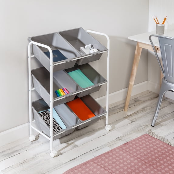Honey Can Do 6-Bin Rolling Storage or Craft Cart, Grey/White