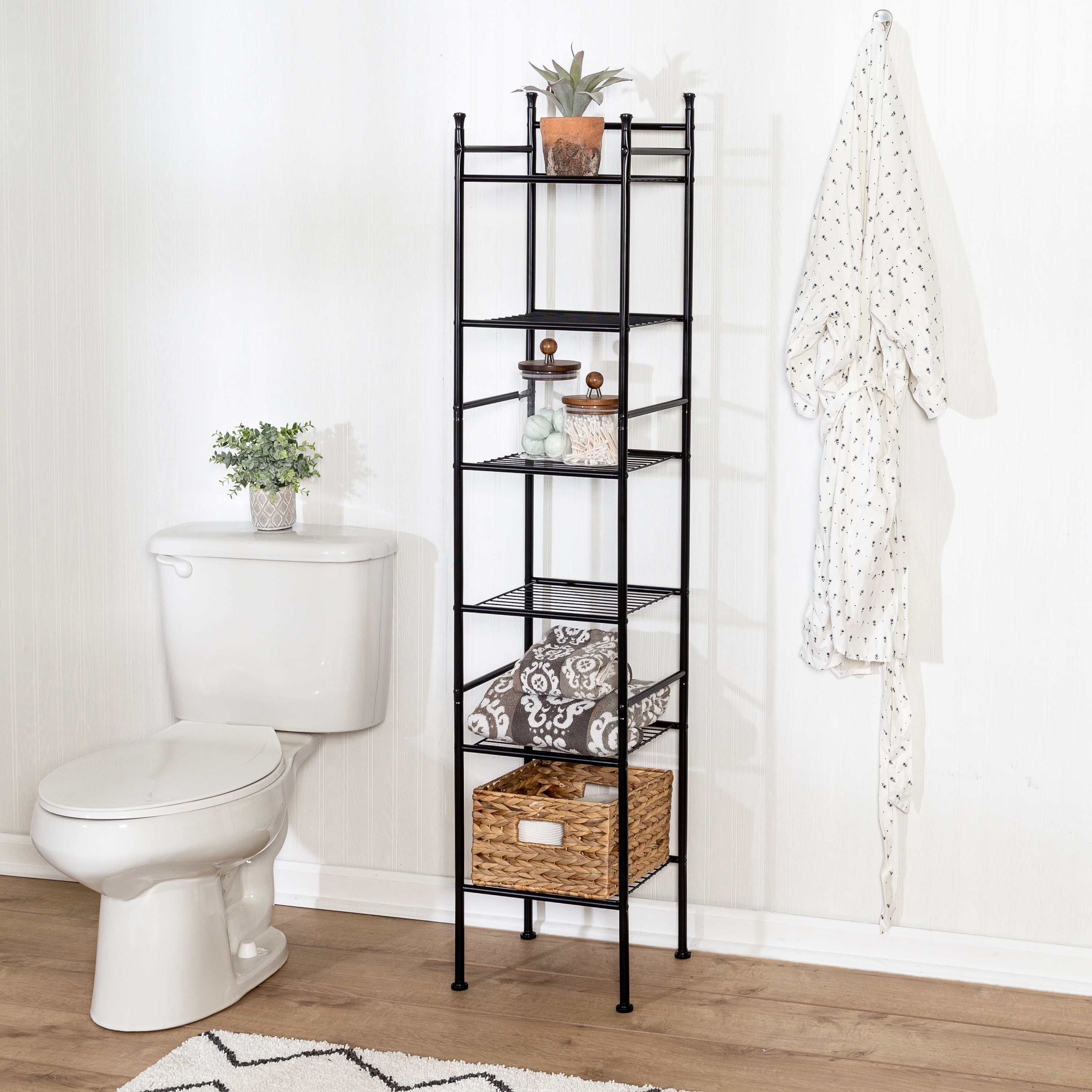 HoneyCanDo 6Shelf Steel Bathroom Storage Shelves, Black, Holds up to