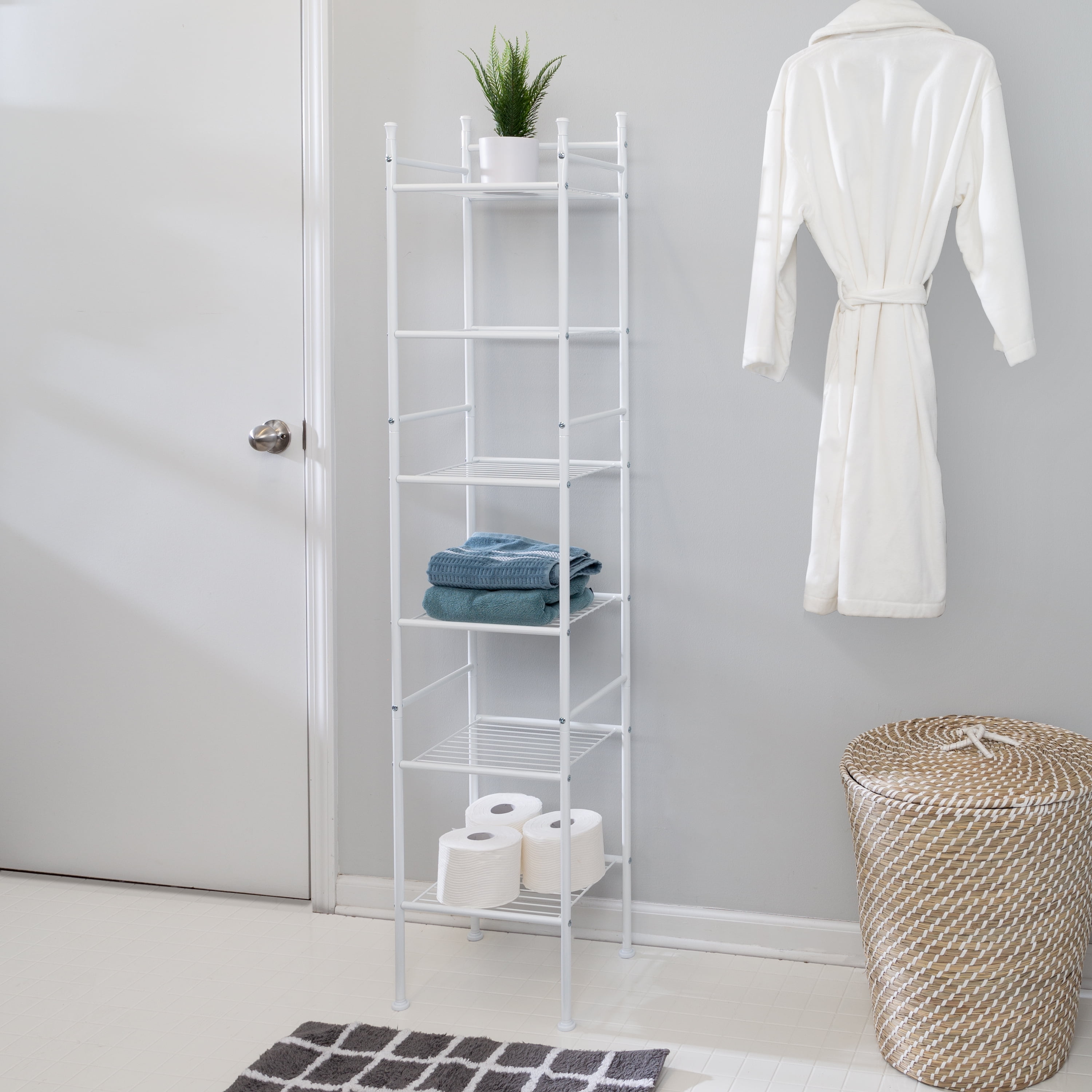 Honey-Can-Do Wall Mounted Bathroom Shelf with Towel Bar and Oval Top Tray, White